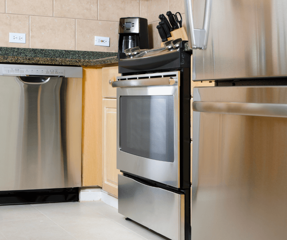 Stainless steel appliances in a kitchen